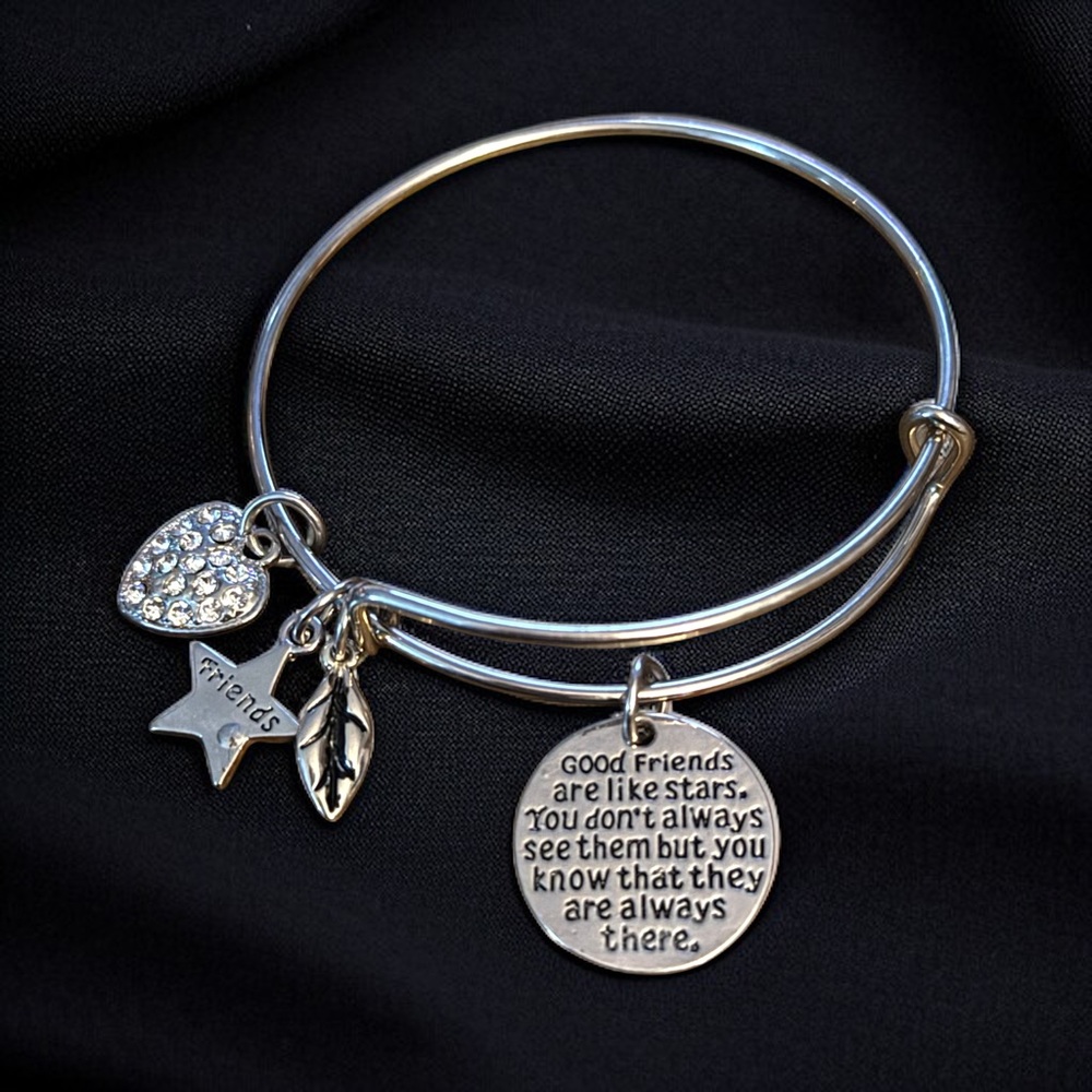 Silver tone Good Friends expandable charm bangle bracelet